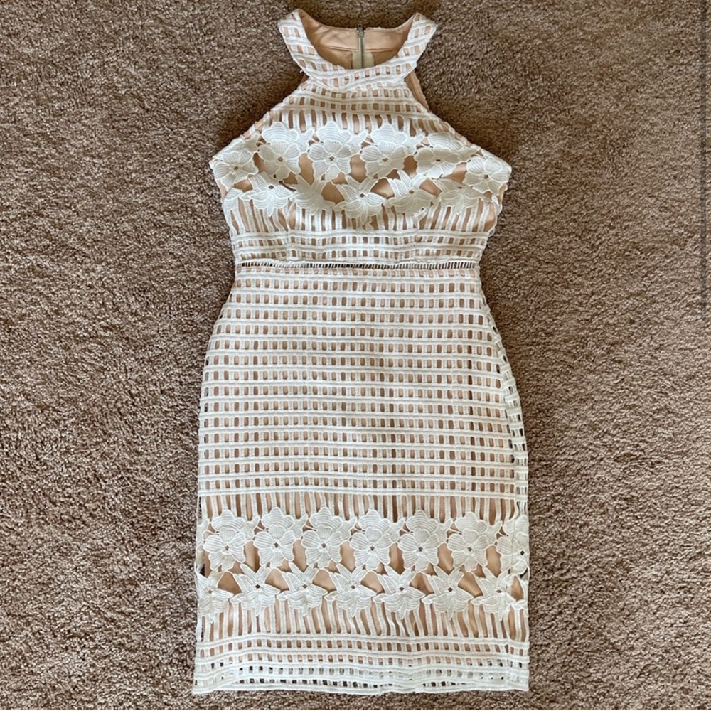 Lulu’s white crochet midi dress